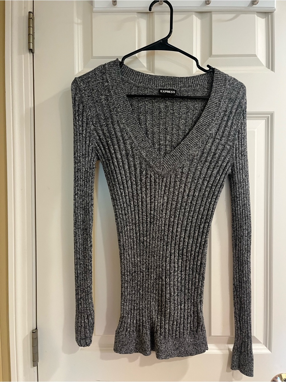 Express Gray Marled Rib-Knit Pullover